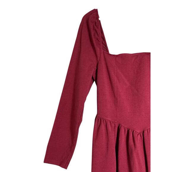 Aerie Women's Long Sleeve Smocked Back Stretch Fit & Flare Mini Dress Size L Red - Picture 3 of 7